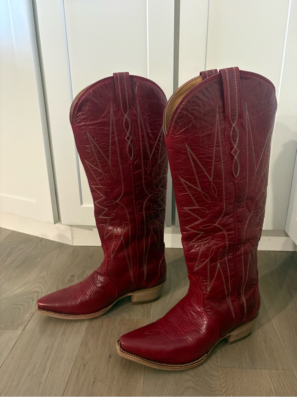 Tecovas Loretta Ruby Red Goat Embroidered Western Boots US 9 - Picture 3 of 7